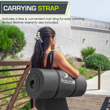 ProsourceFit Extra Thick Yoga and Pilates Mat ½” (13mm) or 1" (25mm), 71-inch Long High Density Exercise Mat with Comfort Foam and Carrying Strap, Black ProsourceFit