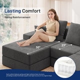 Living&Giving 128" U-Shaped Cloud Sectional Couch for Living Room, Cloud Boneless Couch-No Assembly with Reversible Chaise, Customizable 4-Seat Modular Sectional Sofa with 3 Ottoman,Dark Grey
