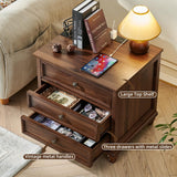Joaxswe Farmhouse Nightstand Set of 2 with Charging Station, 24" Wide End Table with 3 Drawers,Dresser for Bedroom,Bed Side Table Chest of Drawers Cabinet,Wood Brown Night Stand for Living Room