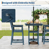 Garvee 5-Piece Outdoor Adirondack Bar Set, Patio Bar Table with 4 Bar Chairs, HDPE All-Weather Patio Bar Furniture Set with Umbrella Hole, for Balcony, Backyard, Poolside, Bistro