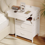 Nightstand Bedside Table Hidden Drawer - Night Stand with Charging Station and Sliding Top Storage, Bed Side Table with 2 Fabric Drawers, Modern Nightstand for Bedroom Dorm Living Room, White