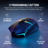 Corsair NIGHTSABRE RGB Wireless Gaming Mouse for FPS, MOBA - 26,000 DPI - 11 Programmable Buttons - Up to 100hrs Battery - iCUE Compatible - Black