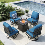 MFSTUDIO 5 PCS Metal Patio Furniture Set with Fire Pit Table, Peacock Blue