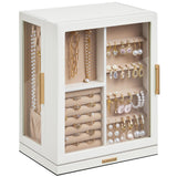 Glimmloop 360° Rotating Jewelry Box with 5 Drawers, Spacious Vertical Jewelry Organizer with Glass Window, Jewelry Storage Case, Dustproof & Moisture-resistant Design, White