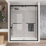 KPUY Glass Shower Door, 61-66" W x 76" H Semi-Frameless Double Sliding Shower Door, 1/4" (6mm) Thick Tempered Clear Glass with Explosion-Proof Film Nano Coating, Matte Black