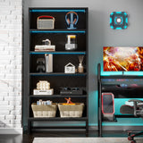 Tribesigns Tall Bookcase Black Bookshelf, 70.8” Large Bookcases Organizer with LED Lights