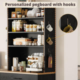 IRONCK Bakers Rack Microwave Stand with Customizable Pegboard and Storage, 71" Farmhouse Coffee Bar Cabinet with Drawer, Barn Doors, Adjustable Shelves for Kitchen, Dining Room, Living Room, Black