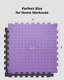 AIRHOP Upgraded 0.79" Extra Thick 48 Sq Ft High-Density Eva Foam Exercise Gym Mats, 12 Pcs Large Interlocking Puzzle Floor Tiles (24"x24") for Home Gym, Black&Purple