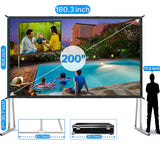 JWSIT 200 inch Projector Screen with Stand,Upgraded 3 Layers PVC 16:9 Large Outdoor Projector Screen,Portable Outdoor Movie Screen with Carrying Bag for Large Commercial Performance