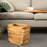 VERGOODR Grey Farmhouse Style Torched Wood Trash Can Waste Bin with Decorative Metal Brackets Trash Can for Bedroom,Living Room, Bathroom & Office (Brown)