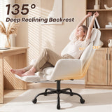 Furmax Big and Tall Office Chair, Criss Cross Legged Chair Wide Seat, Ergonomic Executive Desk Chair with Footrest, Teddy Fleece High Back Vanity Chair for Home Office, White