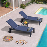 PURPLE LEAF Patio Chaise Lounge with Wheels, Fade-Resistant, Navy
