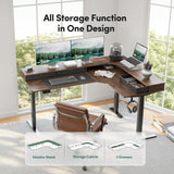 L Shaped Standing Desk with Drawers 63 x 48 Inch Adjustable Height, Electric Corner Desk with Storage