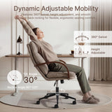 KISLOT Home Office Desk Chair, Ergonomic Office Chair with Lumbar Support, Adjustable Swivel Computer Chair with Wheels, Fabric Executive Task Chair with Wood Arms, Khaki