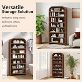 weselon 70" Tall Arched Shoe Cabinet for Entryway, 7-Tier Large Capacity Shoe Storage Organizer for 28 Pairs, Freestanding Wooden Rack with Adjustable Shelves for Boots, Sneakers & Heels (Walnut)