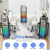 Simple Trending 14 Tier Rolling File Cart, Desk File Organizer with Sliding Trays and Wetal Mesh Paper Letter Storage Multi-Functional Rolling Clutter Cart for Office, Home, School, Black Simple Trending