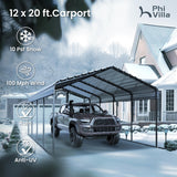 PHI VILLA 12x20 Carport, Metal Carports Canopy Heavy Duty Car Port Garage