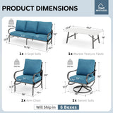 MFSTUDIO 6 Piece Metal Patio Furniture Set with Peacock Blue Cushion