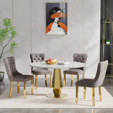 SSLine White Faux Marble Round Dining Table Set for 4 with Velvet Chairs