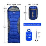 0 Degree Winter Sleeping Bags for Adults Camping (350GSM) -Temp Range (5F – 32F) Portable Waterproof Compression Sack- for Big and Tall in Env Hoodie: Hiking Backpacking 4 Season