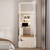 WINNICE 69"x24" Full Length Mirror with Lights, Crystal Crush Diamond Full Body Mirror, Dimming Floor Mirror for Bedroom, Walk-in Closet, and Dressing Room, Vertical Freestanding or Wall Mounted