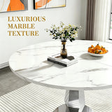 SSLine Round White Faux Marble Dining Table for 4-6 w/Diamond Silver Base