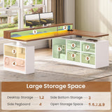 L Shaped Electric Standing Desk, 63 inch Gaming Computer Desk with Storage Shelves and LED Lights