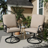 MELLCOM Outdoor Swivel Rocker Patio Chairs with Khaki Cushions, Set of 4