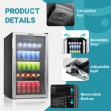 EUHOMY Beverage Refrigerator Cooler, 130 Can Mini Fridge with Glass Door for Soda Beer or Wine, Beverage Cooler, Silver