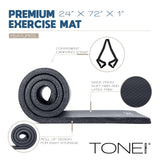 Tone Fitness Premium Extra Thick 1-Inch High Density Exercise Mat with Carry Strap – Non-Slip Workout, Pilates, and Yoga Mat for Home Gym - Color Black - Diamond Pattern