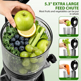Pukomc Cold Press Juicer with Smart Display and Brushless Motor, 5.3'' Wide Mouth Feed Chute, 300W High Power Slow Masticating Juicer, Whole Vegetables & Fruits Juicing, Easy to Use and Clean
