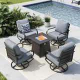 MFSTUDIO 5 Piece Metal Patio Furniture Set with Fire Pit Table, Gray