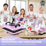 Heat Press, 8 in 1 Tshirt Press Machine 15"x12" 360° Swing Away Digital Industrial Heat Transfer Machine AKEYDIY