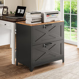 LISSIMO 2-Drawer Farmhouse File Cabinet with Lock, Lateral Filing Cabinet for Letter/Legal/A4 Size, Wood File Storage Cabinets Printer Stand with Large Storage for Home Office School, Black