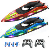 RC Boat with LED Lights - Toddler 14Inch Remote Control Boat for Kids and Adults, 2.4Ghz Fast RC Boats 15 KPH for Lakes & Pools with 4 Rechargeable Battery, Summer Toys Gifts for Kids Age 8-12 (2)