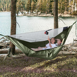 Travel Bird Camping Hammock with Mosquito Net and Ridge Rope, Extra Large for 2 Person, Lightweight Hanging Hammocks Tree Straps, All-in-one Fast Open Hammock for Outside, Hiking, and Travel