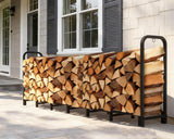 Luoieo Firewood Rack Outdoor 8 FT - Adjustable Length (2.6-8ft), Holds 1/2 Face Cord Firewood, Heavy Duty Log Holder with 14 Support Legs for Backyard Fire Pit & Indoor Fireplace,Black