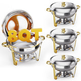 Chafing Dishes for Buffet 4 Pack,8QT Food Warmers for Parties Buffet, Christmas Gatherings [Elegant Gold and Silver Colors] Stainless Steel Round Chafing Dish Buffet Set,Buffet Servers and Warmers
