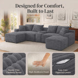 127'' Modular Boneless Couch,U Shaped Sectional Sofa for Living Room-Grey