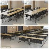 Folding Conference Table 6ft, Rectangular Mobile Meeting Room Desk with Silent Caster Wheels, Metal Frame, Large Foldable for Study Working