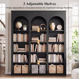 MapleGrace 71" Triple Arched Bookcase, Tall Bookshelf with Shelves, Black