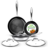 6-Piece Tri-Ply Stainless Steel Frying Pan Set – 8", 10", 12" Non-Stick Skillets with Lids NutriChef