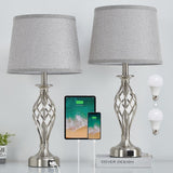 Nightstand Table Lamps for Bedrooms Set of 2 with USB C+A, Bedside Lamps with Spiral Cage Base, Tall Living Room Lamps for End Tables, Modern Night Stand Lamps for Bed Side Guest Room Bulbs Included