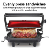 Hamilton Beach Panini Press Sandwich Maker & Electric Indoor Grill with Locking Lid, Opens Wide to Fit Any Thickness for Quesadillas, Burgers & More, Nonstick 8" x 10" Grids, Red (25462Z)