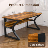 Oraspala Computer Desk, 47 x 20in Computer Desk, Office Desk w/Storage, Home Office Desks for Gaming Study Writing Work, Sturdy Metal Frame, Large Legroom, Waterproof, Scratch-Resistant, Rustic Brown