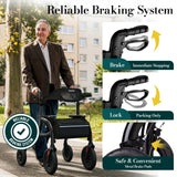 HolyHeal Walkers for Seniors, Rollator Walker with Seat and Backrest, 10" Big Wheels All Terrain, Rolling Walker Foldable Supports 350lb, Lightweight & Height Adjustable, Cane & Cup Holder, Black