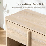 Nightstand Set of 2, 27" Wide Natural Wood Grain Bedside Tables with Drawer and Open Shelf, Modern Curved End Tables with Rounded Body and Cylindrical Legs for Bedroom,Natural Wood
