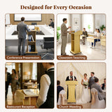 Podium Stand with Metal Wheels Wooden Lectern Podium Stand Portable Pulpit Standing with Storage