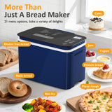 SUNVIVIPRO 21-in-1 Programmable Bread Machine, 2.2LB Break Maker with Nonstick Pan & Digital Touch Panel, 3 Loaf Sizes 3 Crust Color, Keep Warm & 15H Timer, Bread Making Kit & Breakfast Maker, Blue
