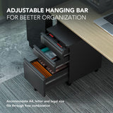3-Drawer Mobile File Cabinet for Home Office - Under Desk Storage, Locking Keys,